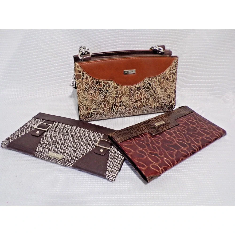 Miche Classic Brown w/Silver Chain Accents Handbag‎ 3 Skins Tweed Bronze Brown